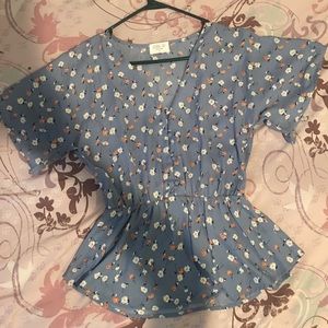 Small Blue Floral Peplum Top